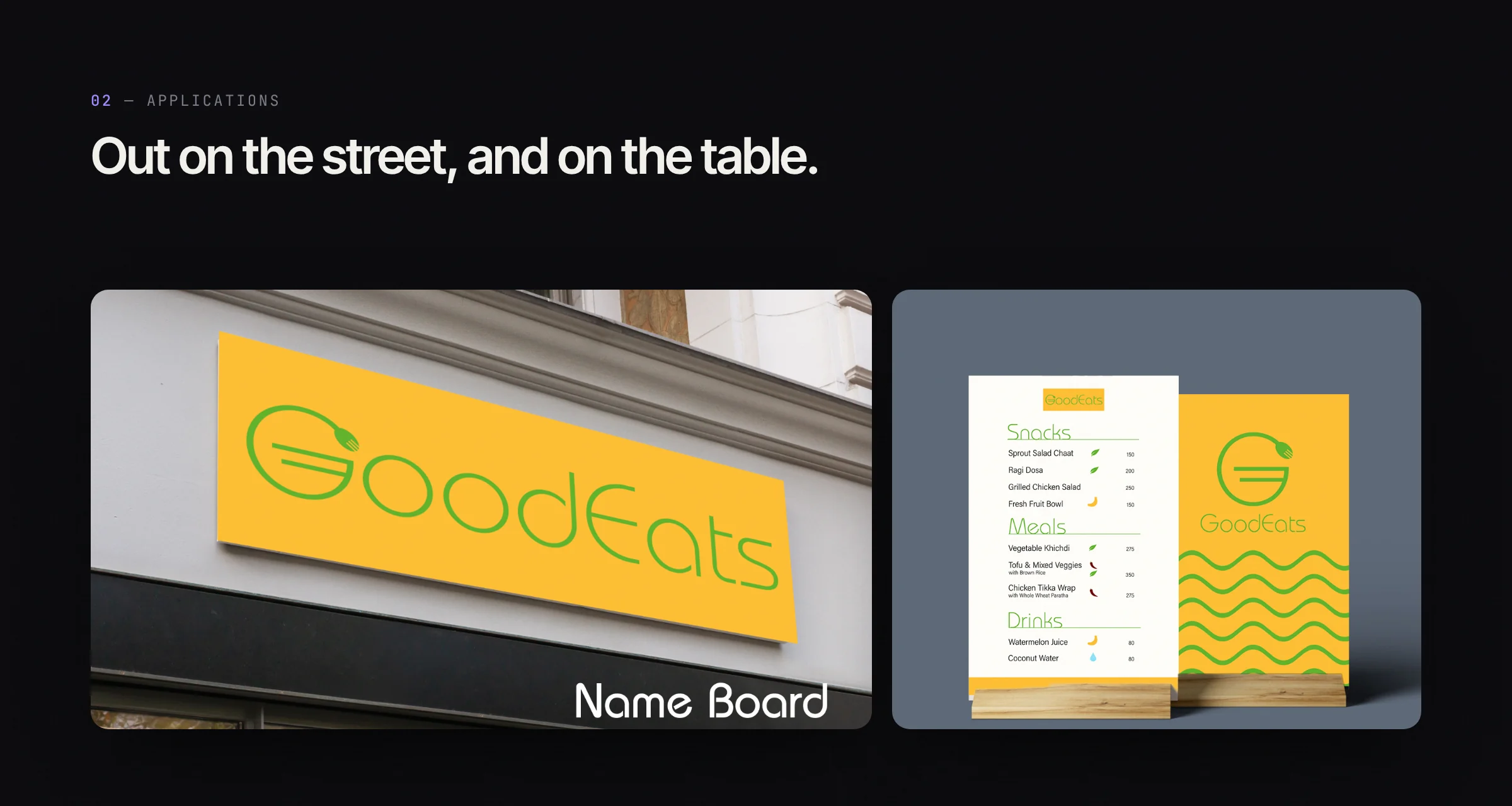 The GoodEats name board and menu