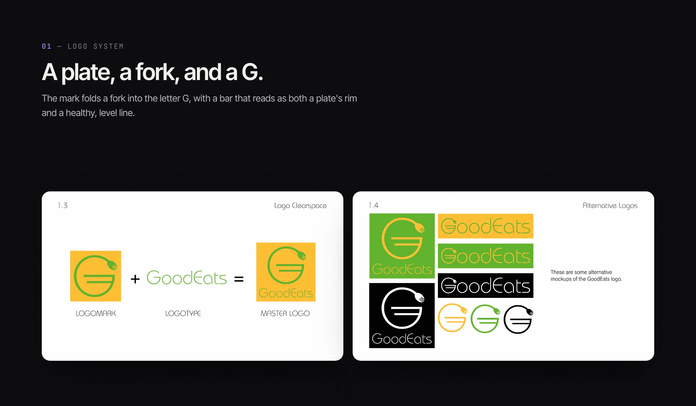 The GoodEats logomark, logotype and alternative lockups