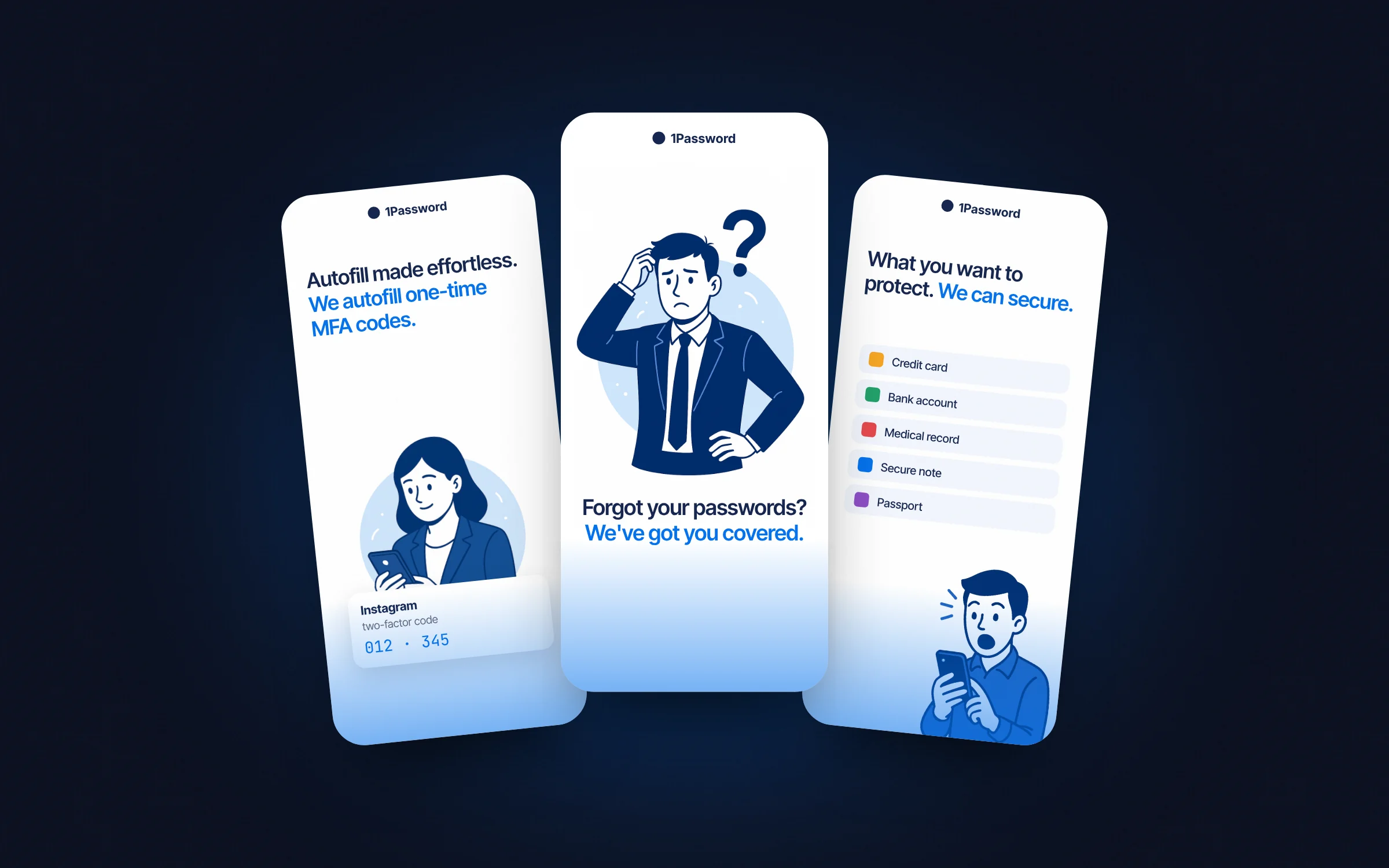 Redesigned 1Password App Store screens