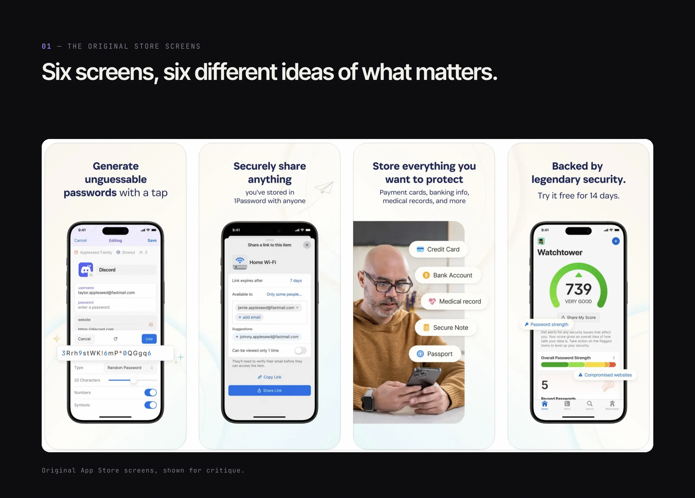 The six original App Store screens
