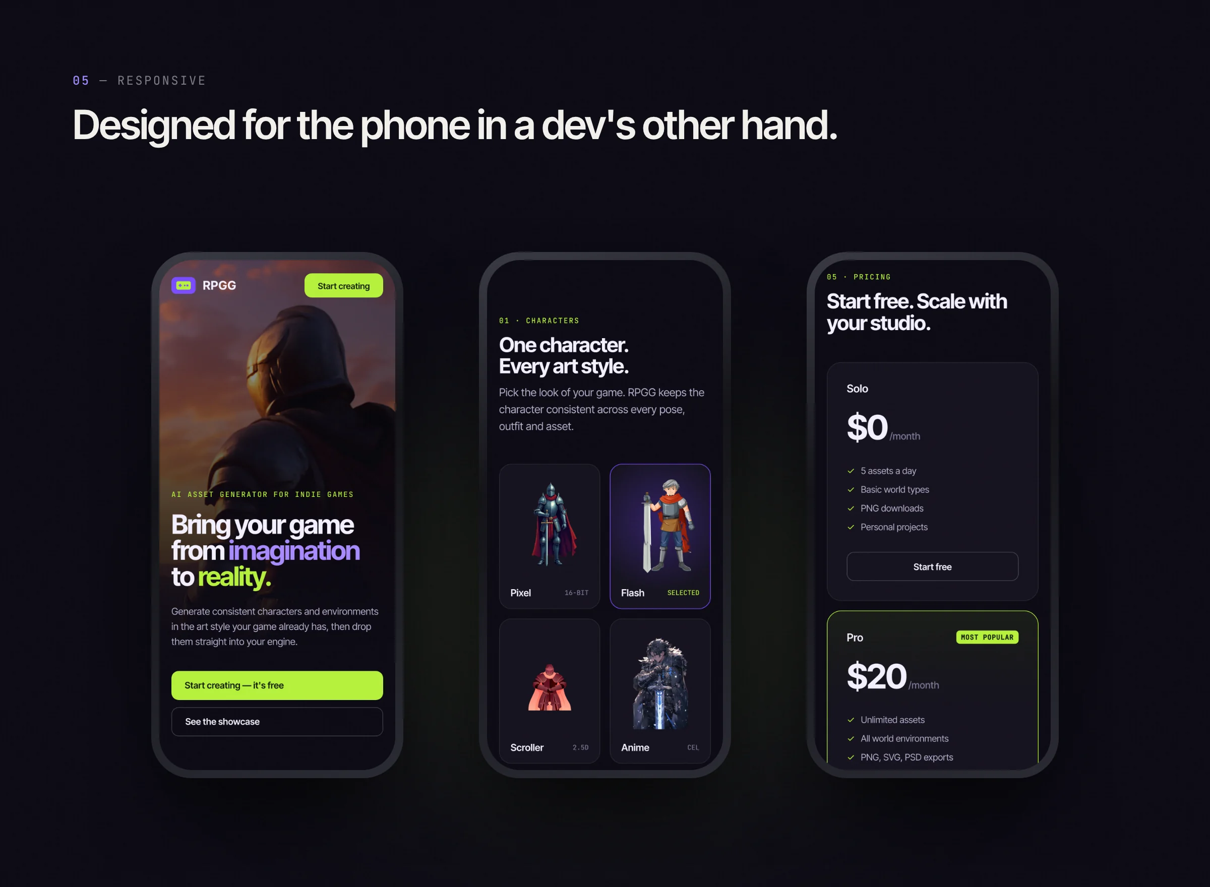 Hero, style picker and pricing on mobile